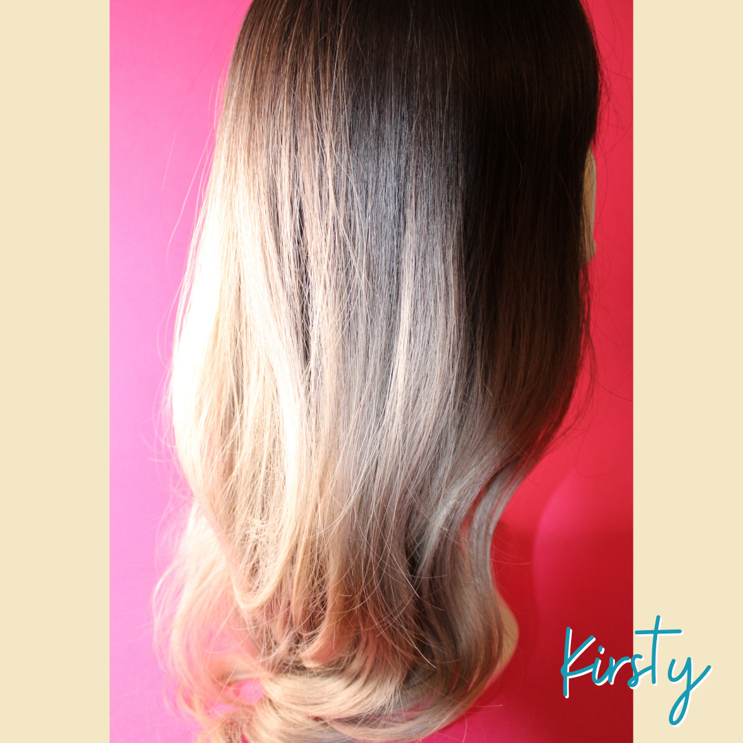 Kirsty, 24' Layered Loose Wave Synthetic Wig - Ombre Ash Grey Blonde - Brown Roots/Upper