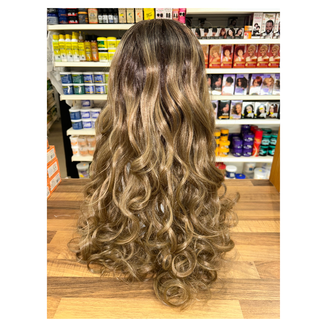 Carmen - 27' Curly Synthetic Wig - Brown Blonde Ombre