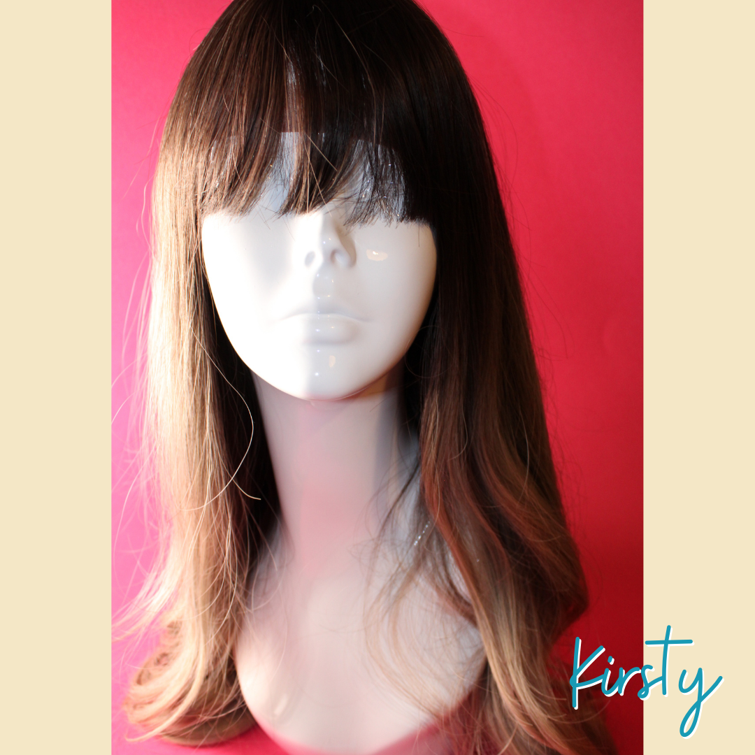 Kirsty, 24' Layered Loose Wave Synthetic Wig - Ombre Ash Grey Blonde - Brown Roots/Upper