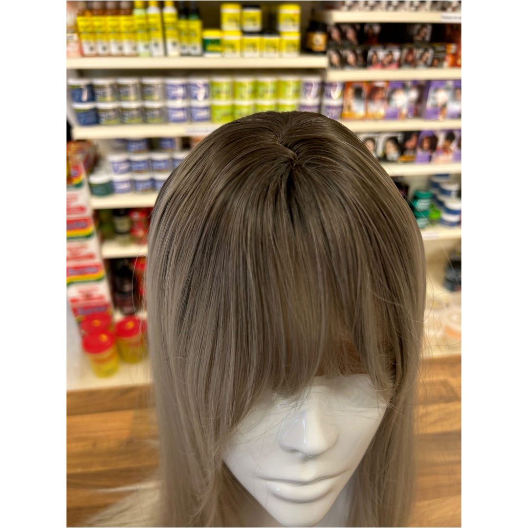 Harley - 23', Straight, Synthetic Wig - Grey with Brown Roots