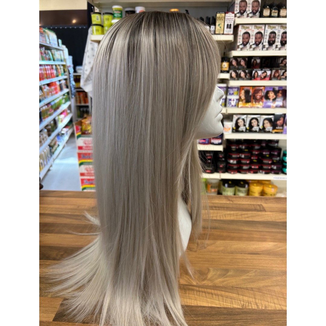 Harley - 23', Straight, Synthetic Wig - Grey with Brown Roots
