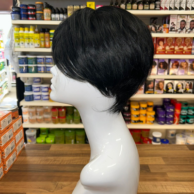 Stella - 8' Straight Human Hair Wig - Black