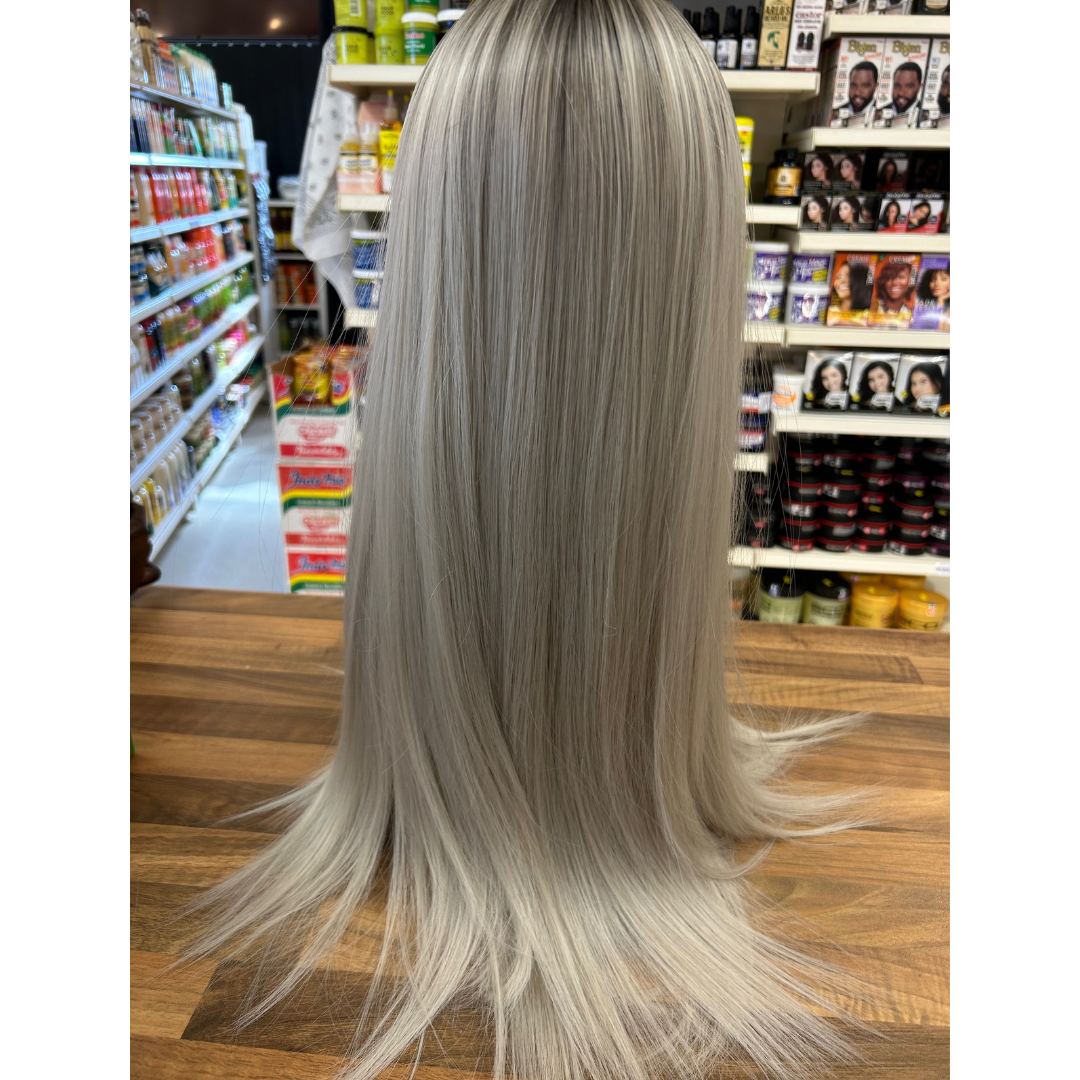 Harley - 23', Straight, Synthetic Wig - Grey with Brown Roots
