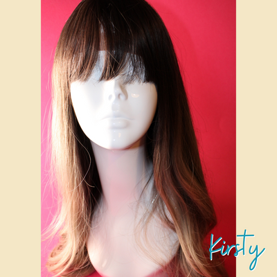 Kirsty, 24' Layered Loose Wave Synthetic Wig - Ombre Ash Grey Blonde - Brown Roots/Upper