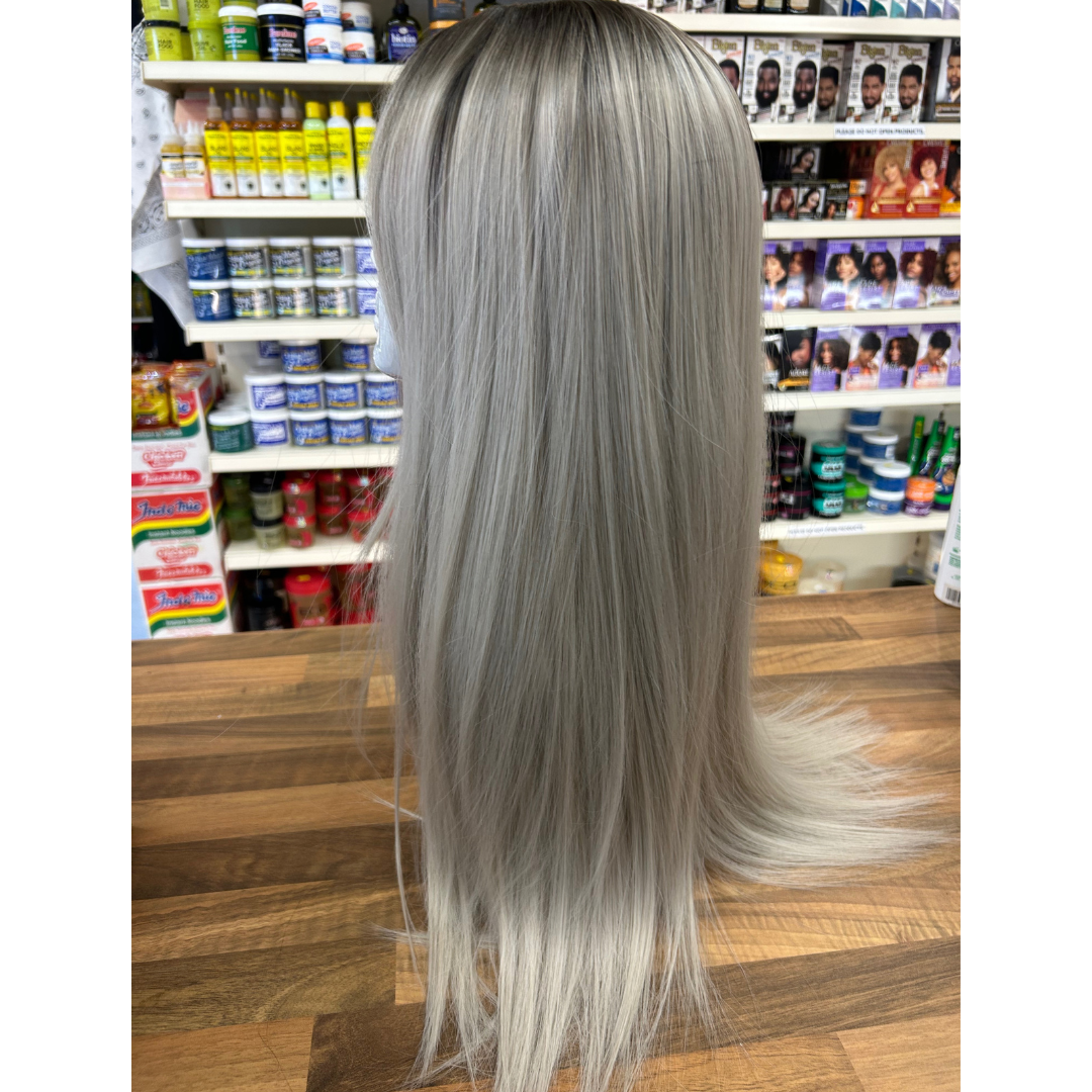 Harley - 23', Straight, Synthetic Wig - Grey with Brown Roots