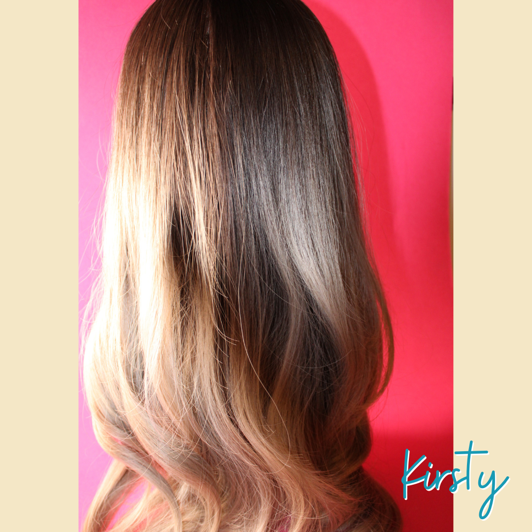 Kirsty, 24' Layered Loose Wave Synthetic Wig - Ombre Ash Grey Blonde - Brown Roots/Upper