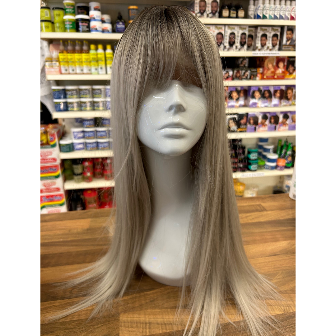Harley - 23', Straight, Synthetic Wig - Grey with Brown Roots