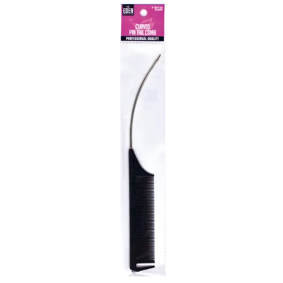 Eden Curved Metal Pin Tail Comb - Black #20712