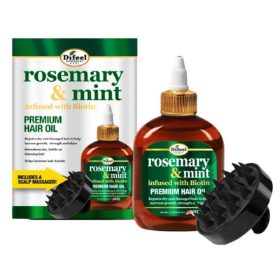 Difeel Rosemary & Mint Hair Oil 210ml + Scalp Massager Bundle