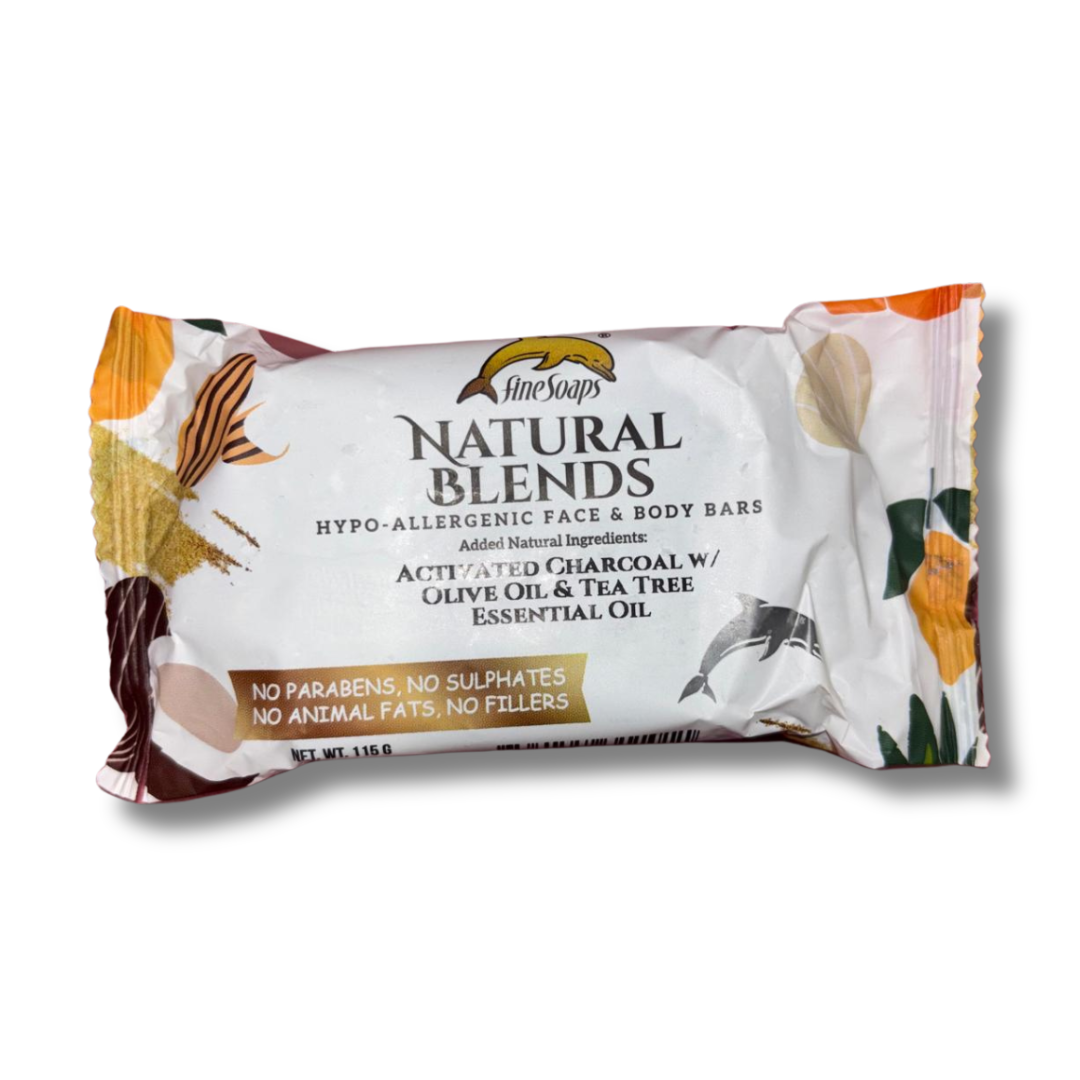 Fine Soaps - Natural Blends - Activated Charcoal with Olive Oil & Tea Tree Soap Bar 115g