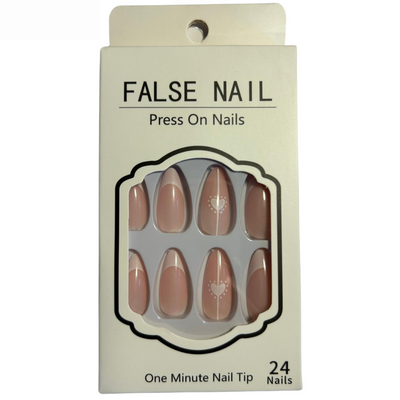 False Press On Nails - White Heart Design