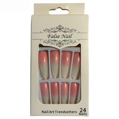 False Press On Nails - Pink White Ombre Design
