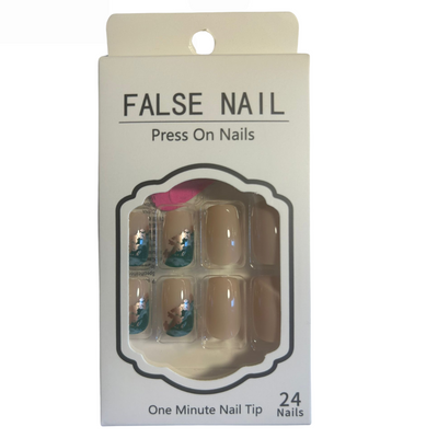 False Press On Nails - Blue Nude Design