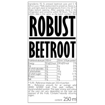 Robust Beetroot Juice, 100% Vegetable & Fruit-Based 250ml