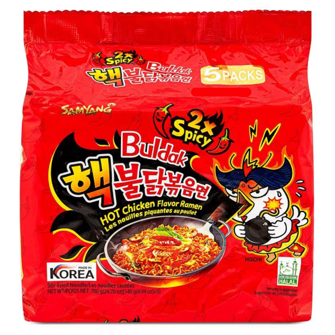 Samyang Buldak 2x Spicy Hot Chicken Flavour Ramen - Original 140g (Pack of 5)