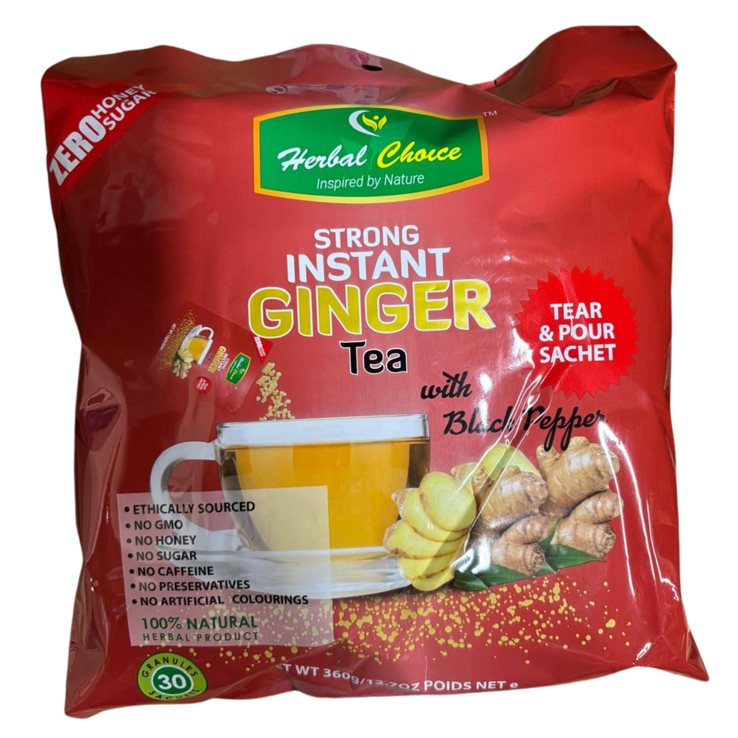 Herbal Choice Strong Instant Ginger Tea with Black Pepper 360g - 30 Sachets (Granules)