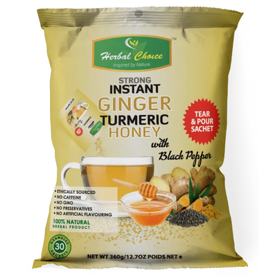 Herbal Choice Strong Instant Ginger Turmeric Honey with Black Pepper - 30 Sachets (Granules)
