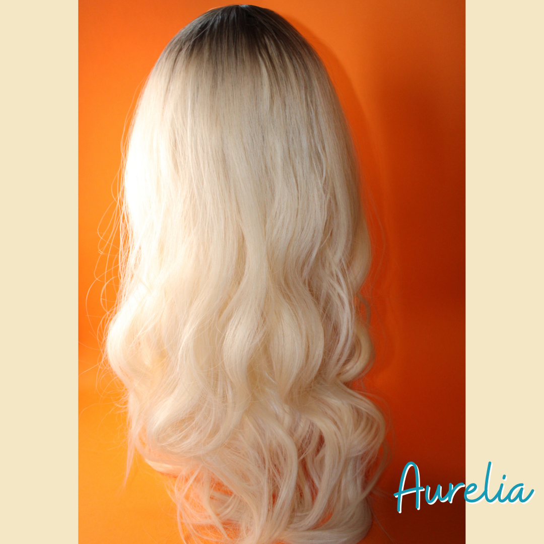 Aurelia - 24' Body Wavy Synthetic Wig - Blonde with Ash Brown Roots