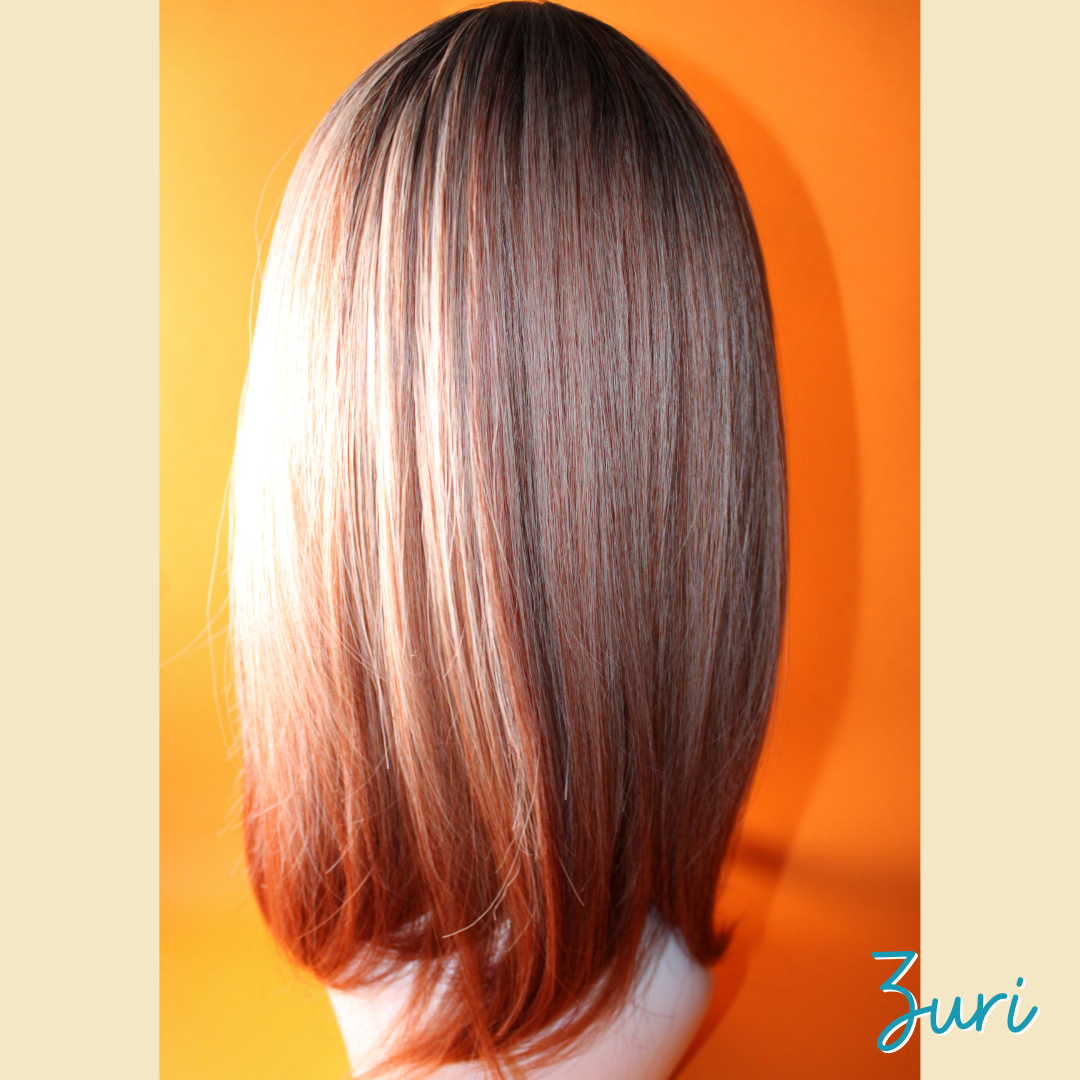 Zuri - 19' Straight Synthetic Wig - Ash Black , Blonde & Ash Pinky Copper Ombre Mix