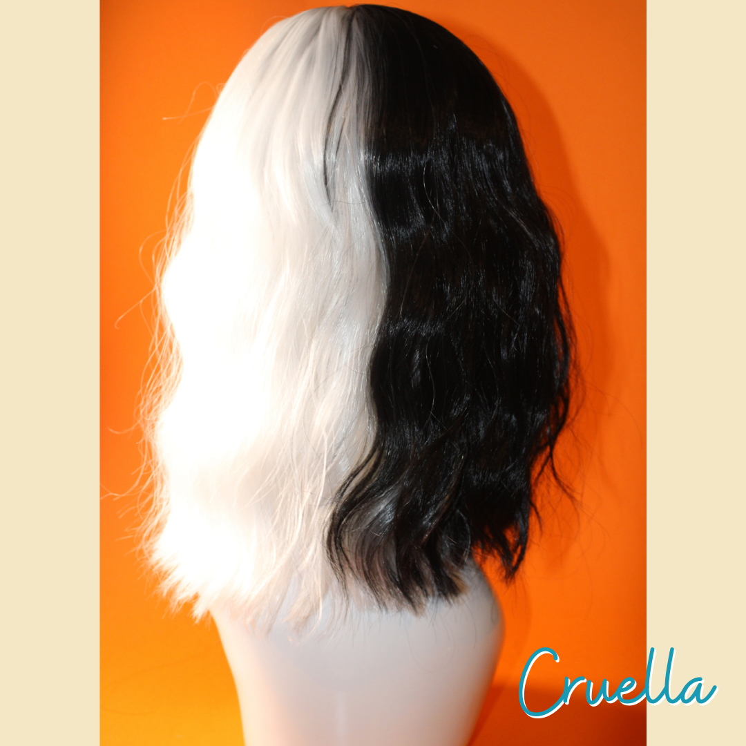 Cruella - 14', Wavy, Synthetic Wig - Black & White