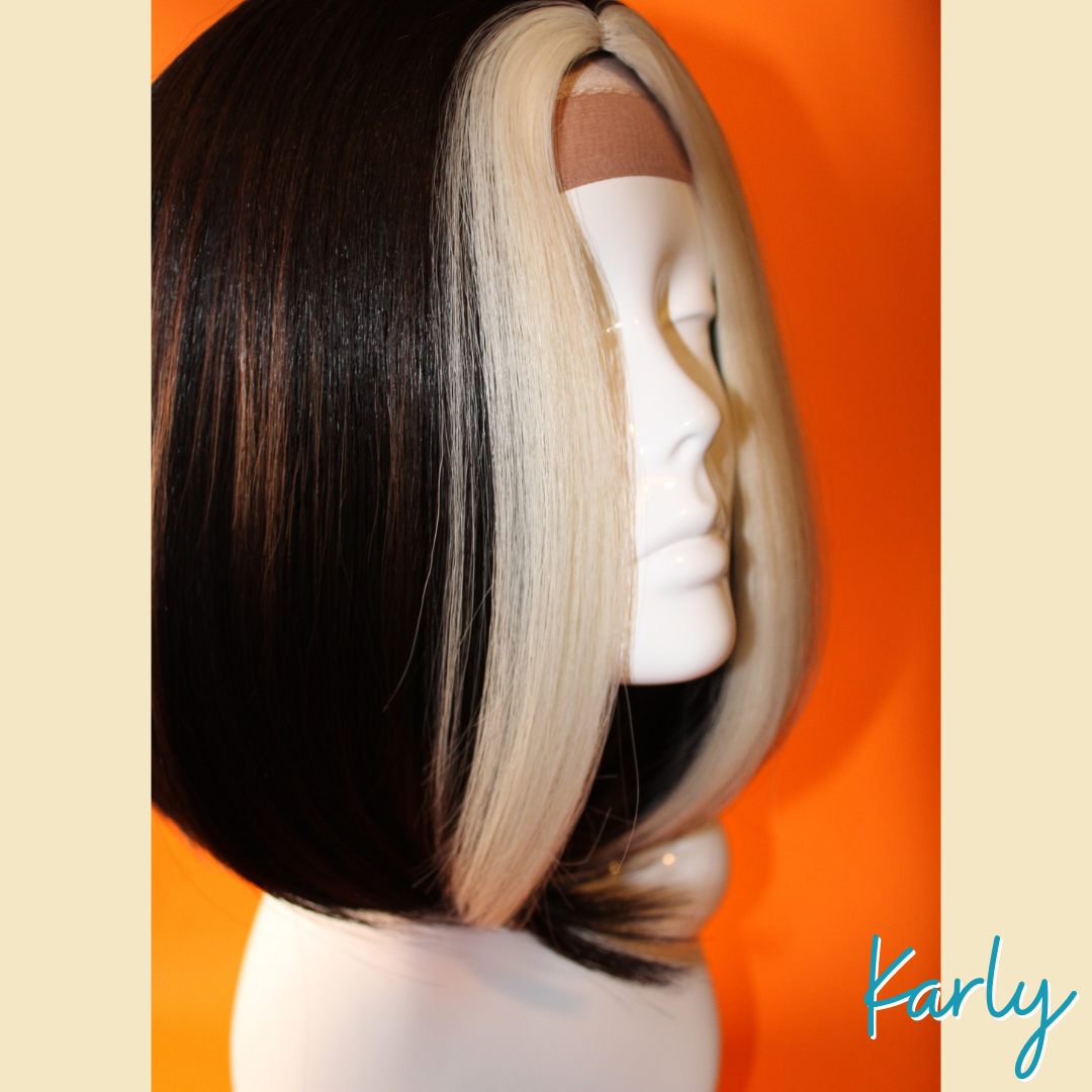 Karly - 13', Straight Synthetic Wig - Black & White