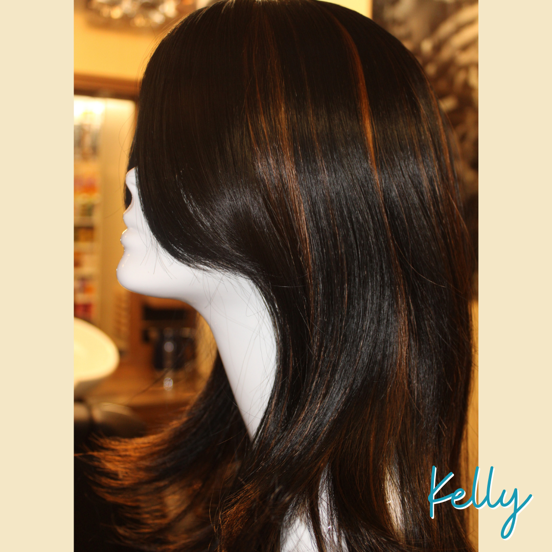 Kelly - 20', Straight Layered, Synthetic Wig - Black with Highlights