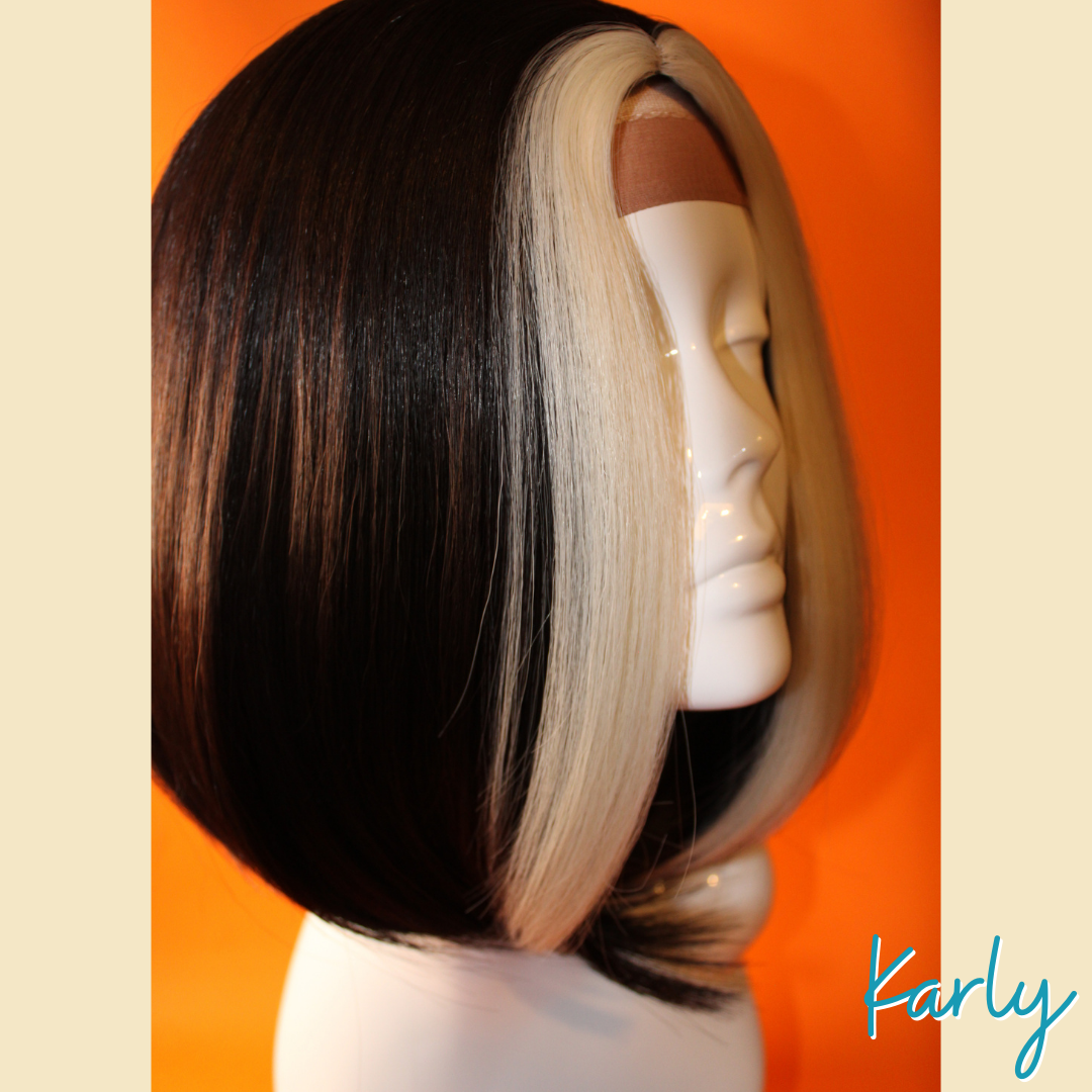 Karly - 13', Straight Synthetic Wig - Black & White