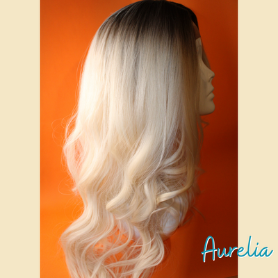 Aurelia - 24' Body Wavy Synthetic Wig - Blonde with Ash Brown Roots