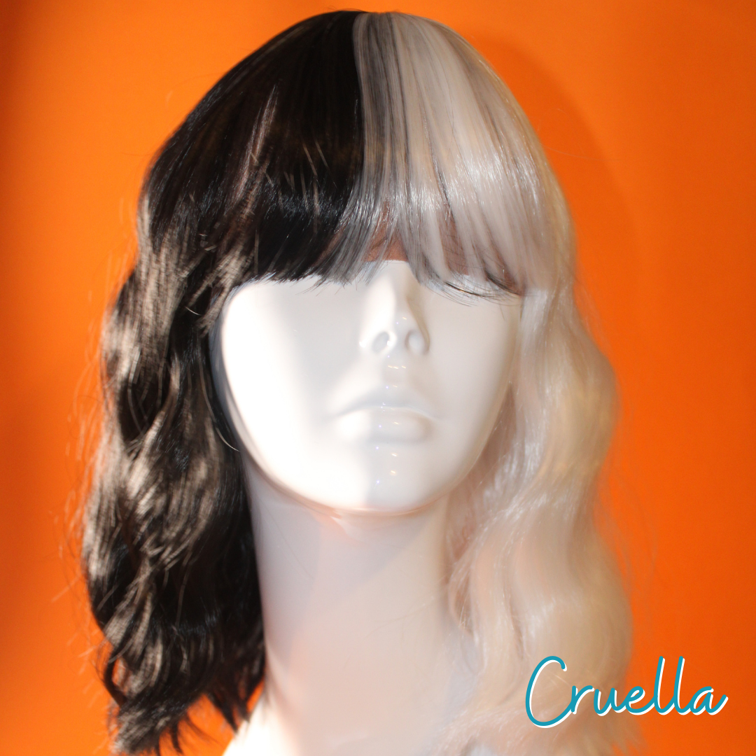Cruella - 14', Wavy, Synthetic Wig - Black & White