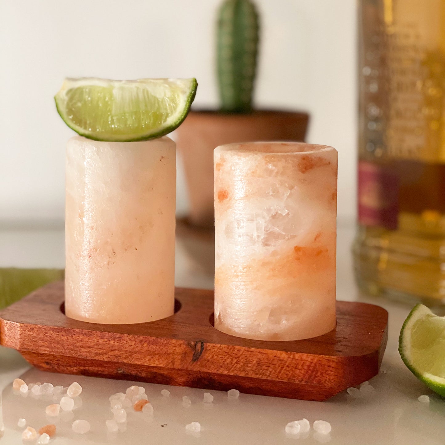 Himalayan Salt Shot Glasses & Wood Serving Tray