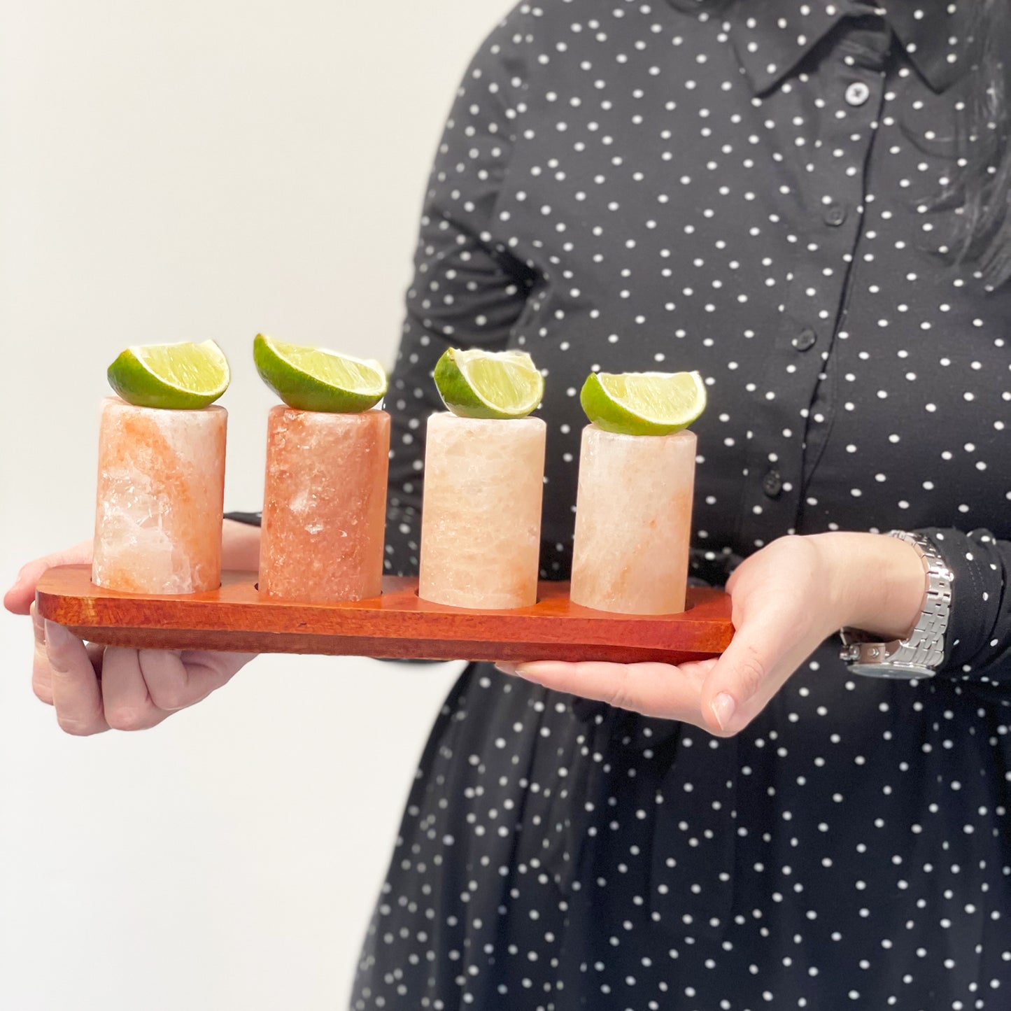 Himalayan Salt Shot Glasses & Wood Serving Tray