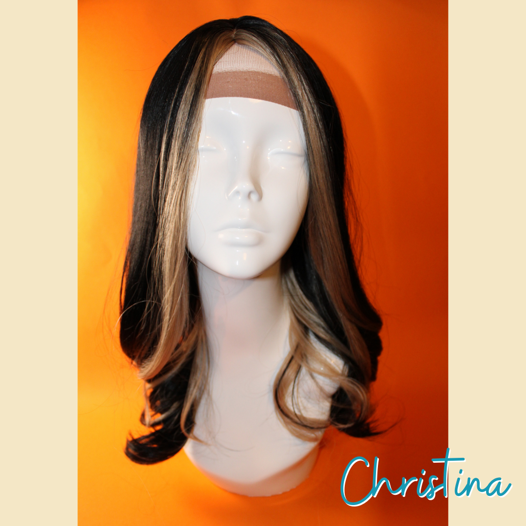 Christina - 22' Loose Wave Synthetic Wig - Black with Blonde Highlights