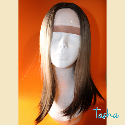 Tasha - 17' Straight Synthetic Wig - Blonde & Brown Ombre