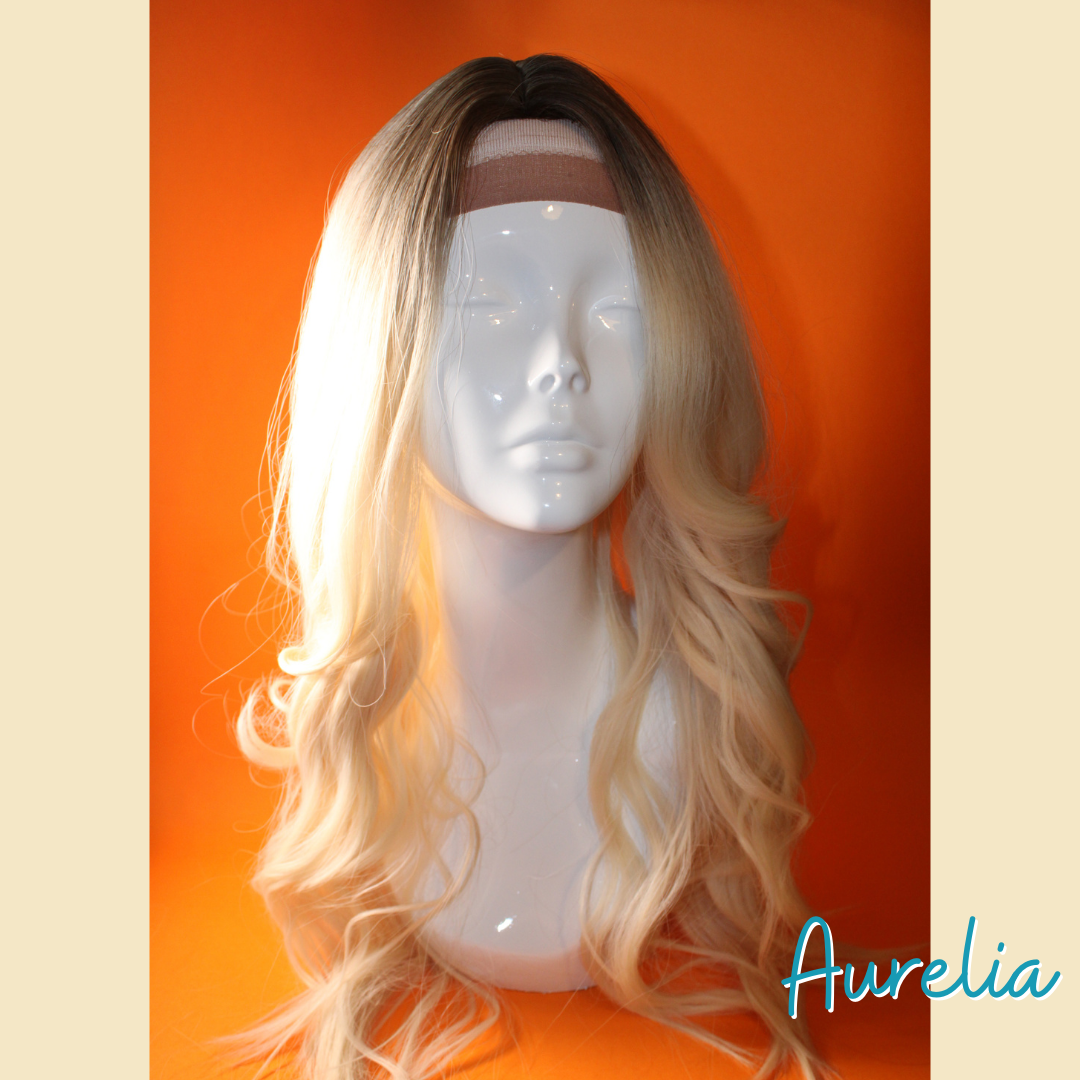 Aurelia - 24' Body Wavy Synthetic Wig - Blonde with Ash Brown Roots