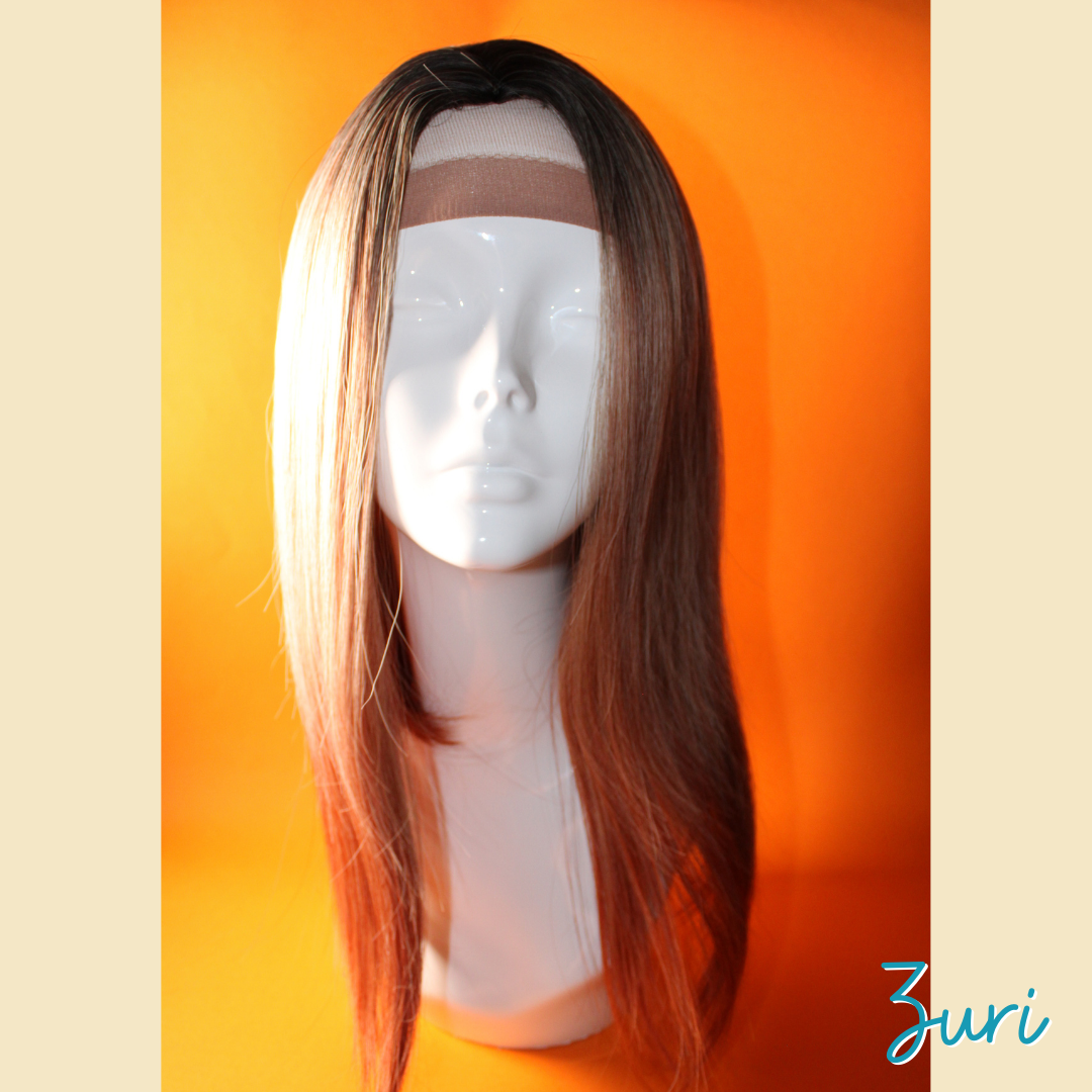 Zuri - 19' Straight Synthetic Wig - Ash Black , Blonde & Ash Pinky Copper Ombre Mix