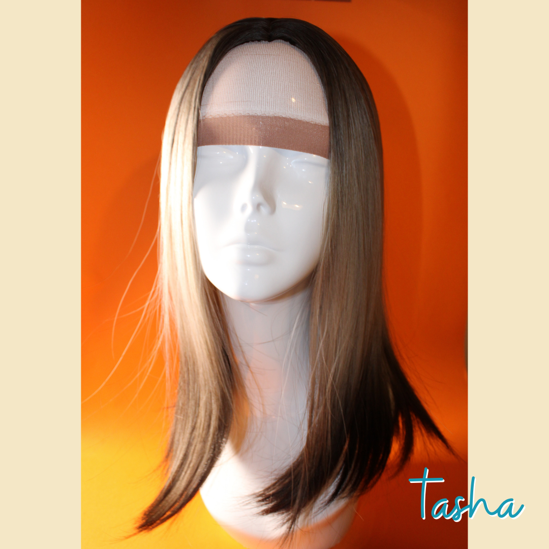 Tasha - 17' Straight Synthetic Wig - Blonde & Brown Ombre