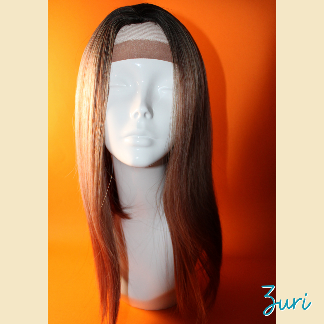 Zuri - 19' Straight Synthetic Wig - Ash Black , Blonde & Ash Pinky Copper Ombre Mix
