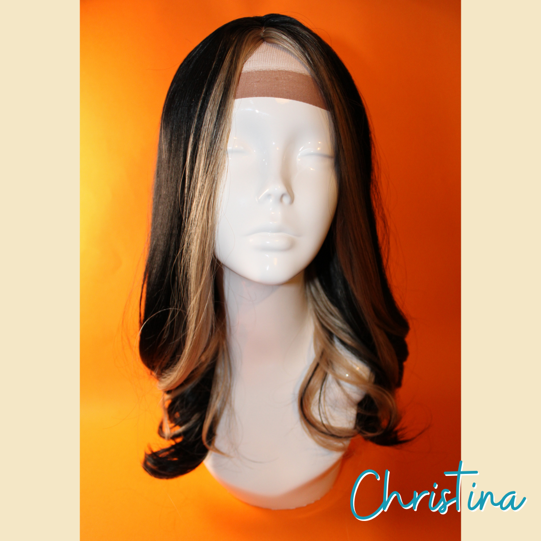 Christina - 22' Loose Wave Synthetic Wig - Black with Blonde Highlights