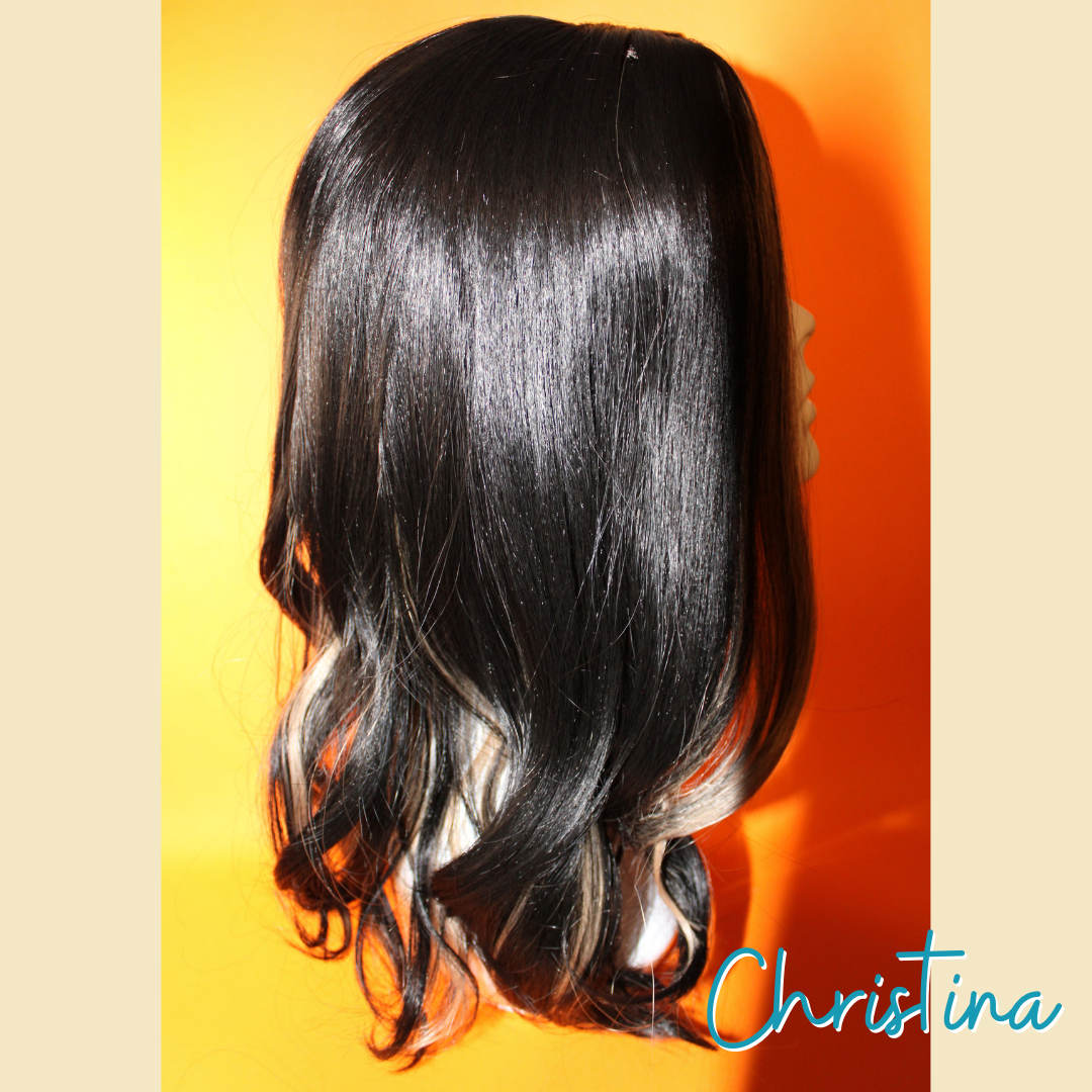 Christina - 22' Loose Wave Synthetic Wig - Black with Blonde Highlights