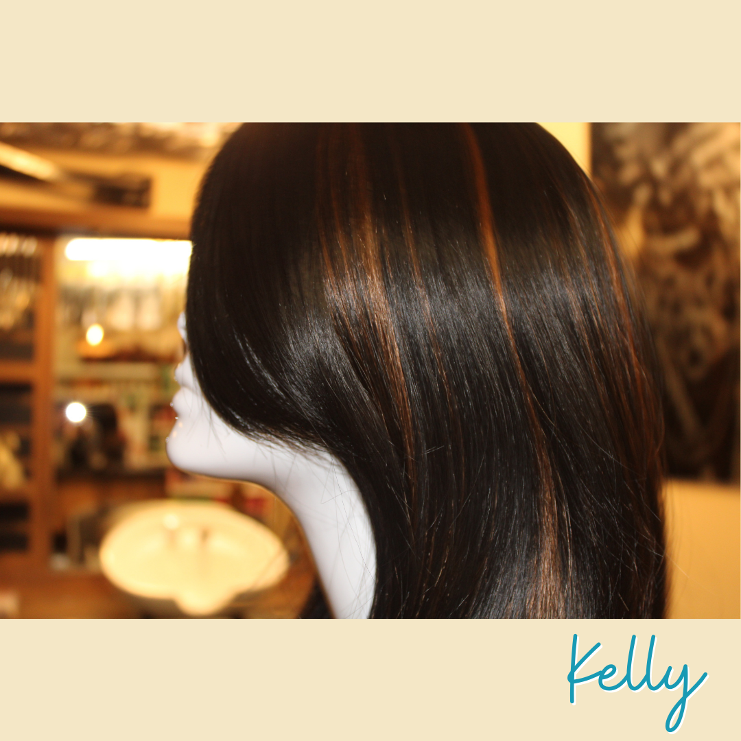 Kelly - 20', Straight Layered, Synthetic Wig - Black with Highlights