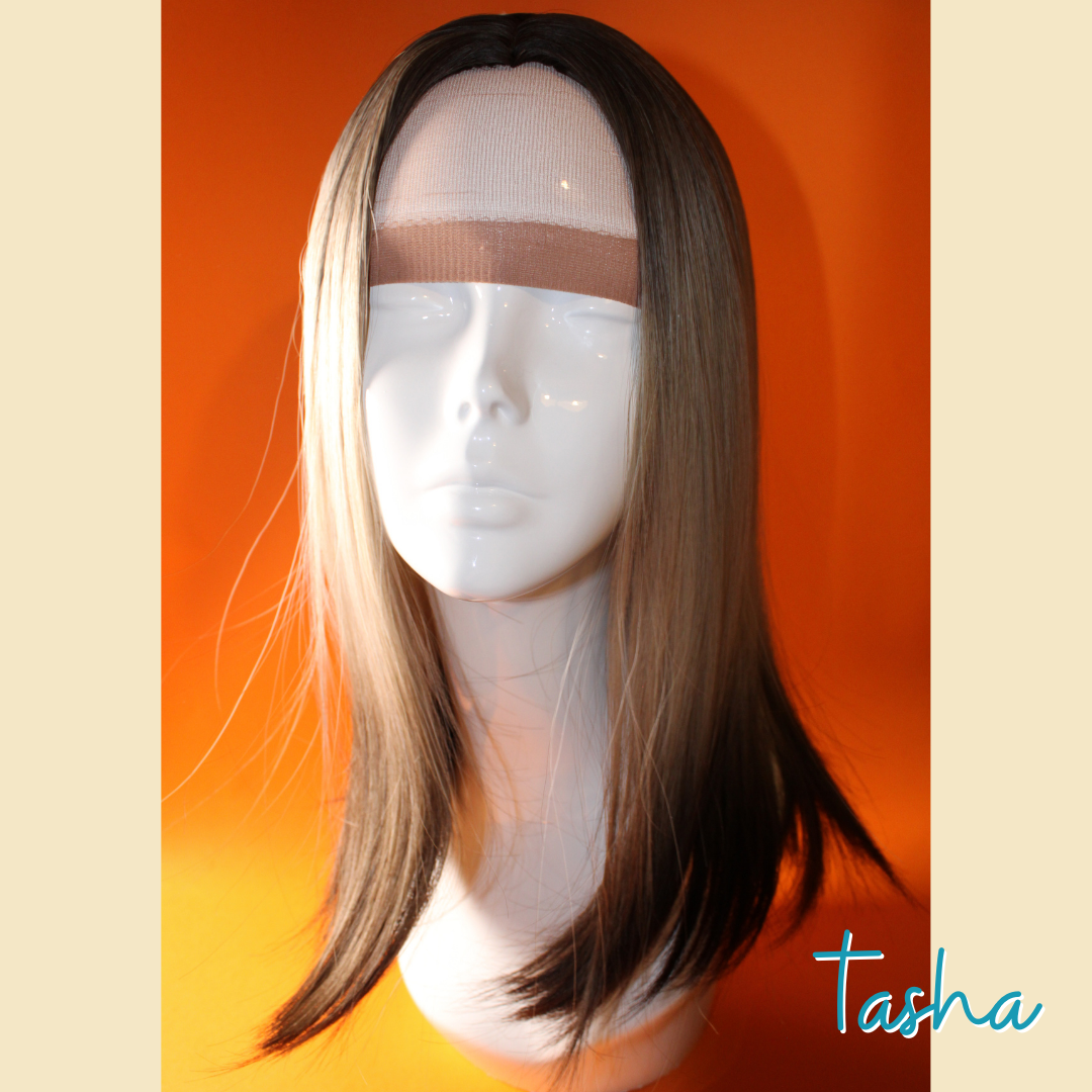 Tasha - 17' Straight Synthetic Wig - Blonde & Brown Ombre