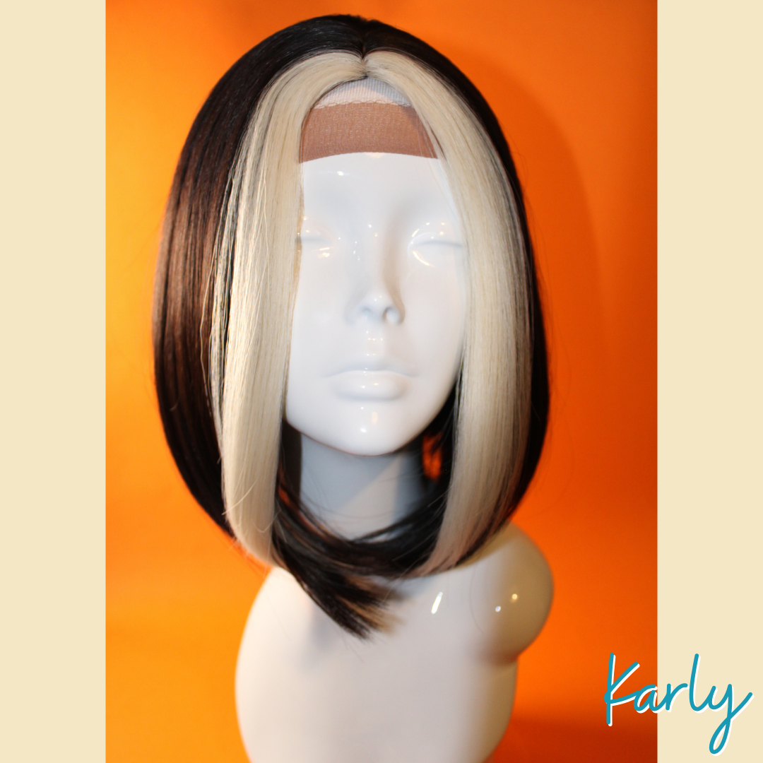 Karly - 13', Straight Synthetic Wig - Black & White