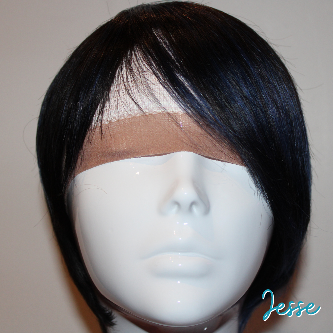 Jesse - 9', Straight, Human Hair Wig - 1B/BLUE