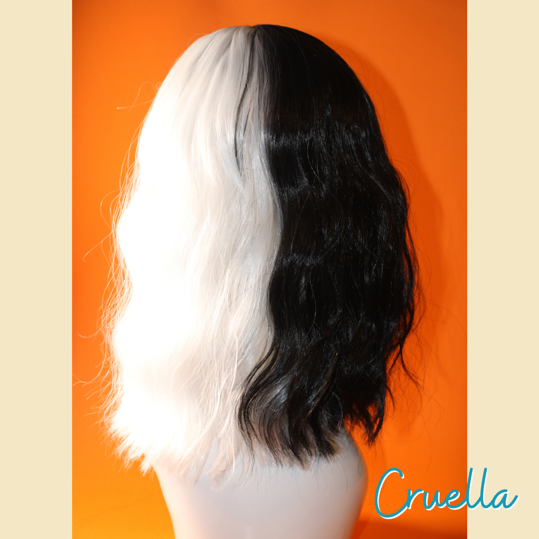 Cruella - 14', Wavy, Synthetic Wig - Black & White