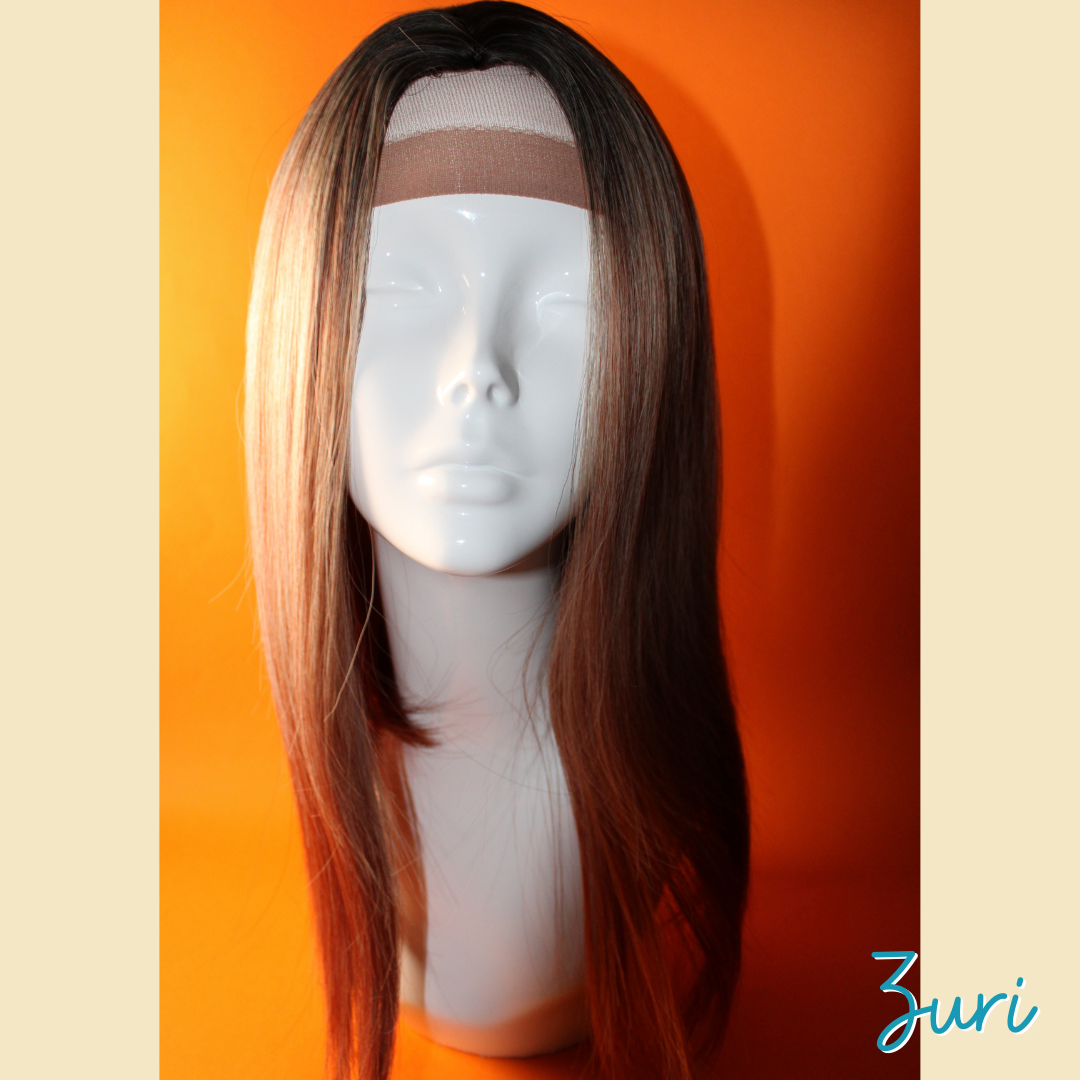 Zuri - 19' Straight Synthetic Wig - Ash Black , Blonde & Ash Pinky Copper Ombre Mix