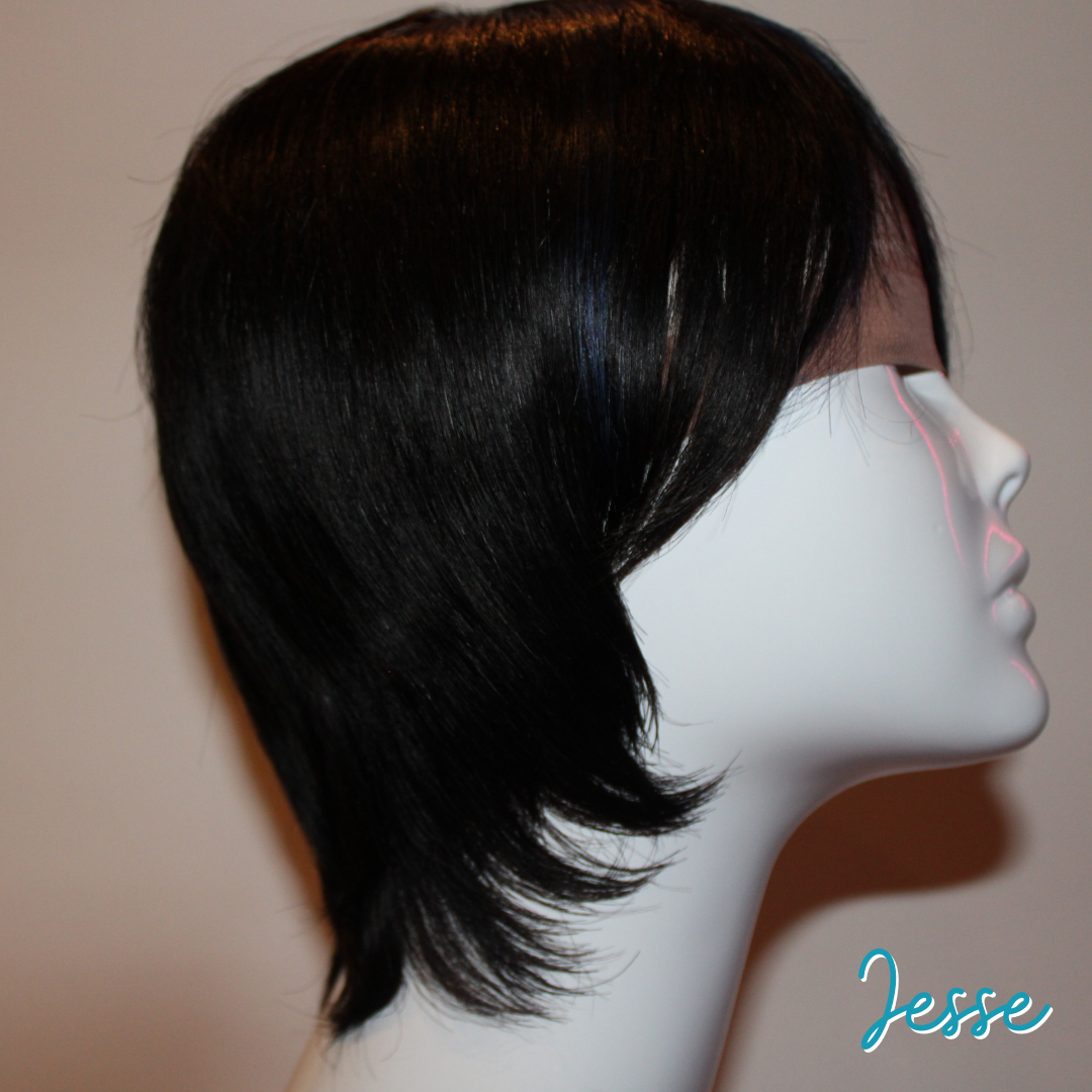 Jesse - 9', Straight, Human Hair Wig - 1B/BLUE