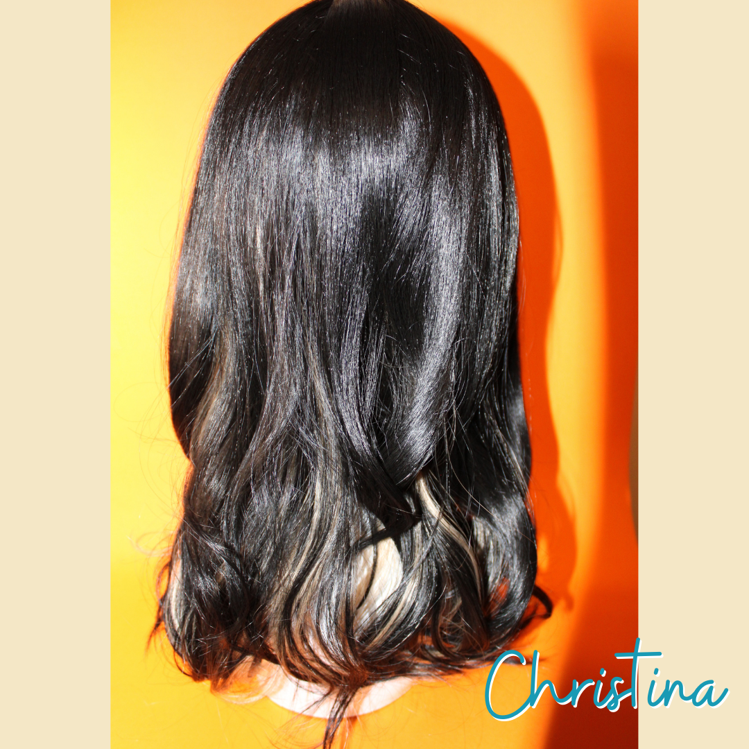 Christina - 22' Loose Wave Synthetic Wig - Black with Blonde Highlights