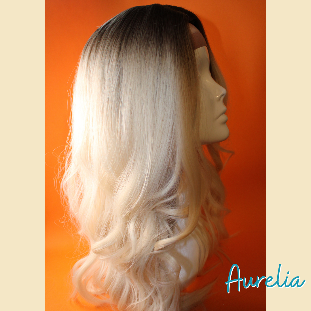 Aurelia - 24' Body Wavy Synthetic Wig - Blonde with Ash Brown Roots