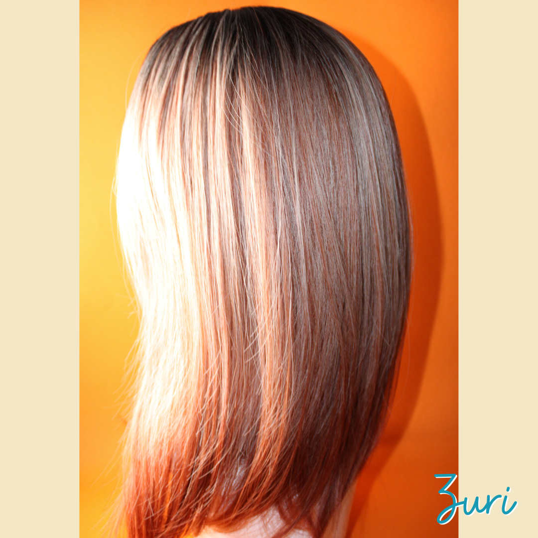 Zuri - 19' Straight Synthetic Wig - Ash Black , Blonde & Ash Pinky Copper Ombre Mix