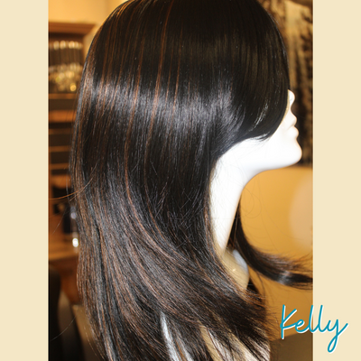 Kelly - 20', Straight Layered, Synthetic Wig - Black with Highlights